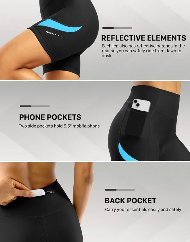 Bikewa Women's 4D Padded Bike Shorts High Waist Cycling Underwear for Women Road Bicycle Biking Shorts with Zipper Pockets