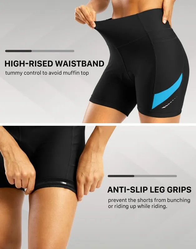 Bikewa Women's 4D Padded Bike Shorts High Waist Cycling Underwear for Women Road Bicycle Biking Shorts with Zipper Pockets