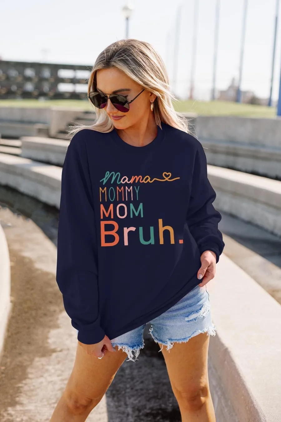 BLANCHES Mama Sweatshirt Women Mama Mommy Mom Bruh Funny Mom Life Sweatshirts Pullover Tops Casual Long Sleeve Shirt