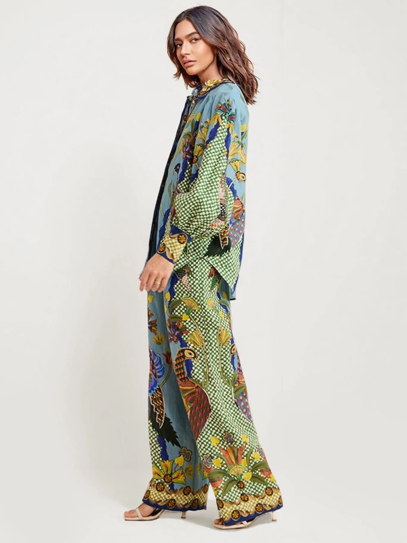 Bohemian Floral Print Button-Up Shirt