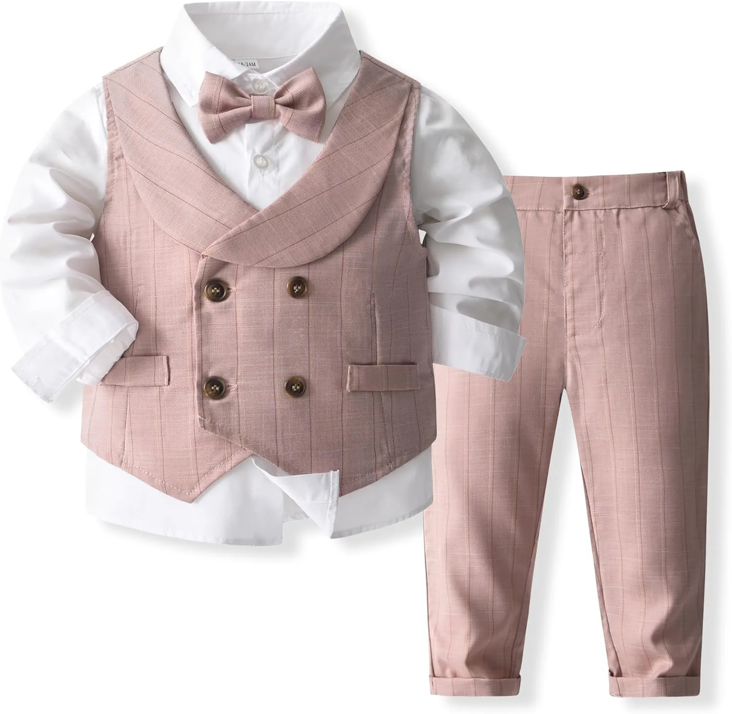 Boys 3Pcs Clothing Sets Long Sleeve Bowtie Shirts  Vest  Pants Casual Suit