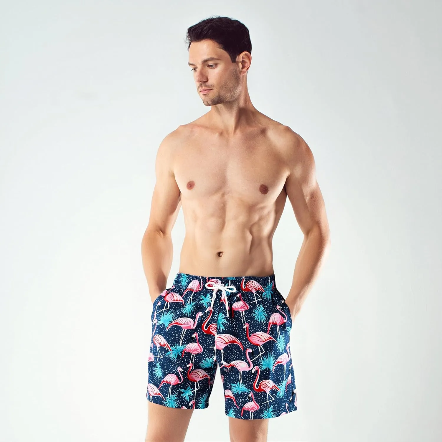 BRISIRA Mens Swim Trunks Swim Shorts 7 inch Compression Liner Bathing Suit Beach Shorts Swimwear Stretch Quick Dry Pockets