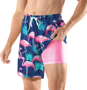 BRISIRA Mens Swim Trunks Swim Shorts 7 inch Compression Liner Bathing Suit Beach Shorts Swimwear Stretch Quick Dry Pockets