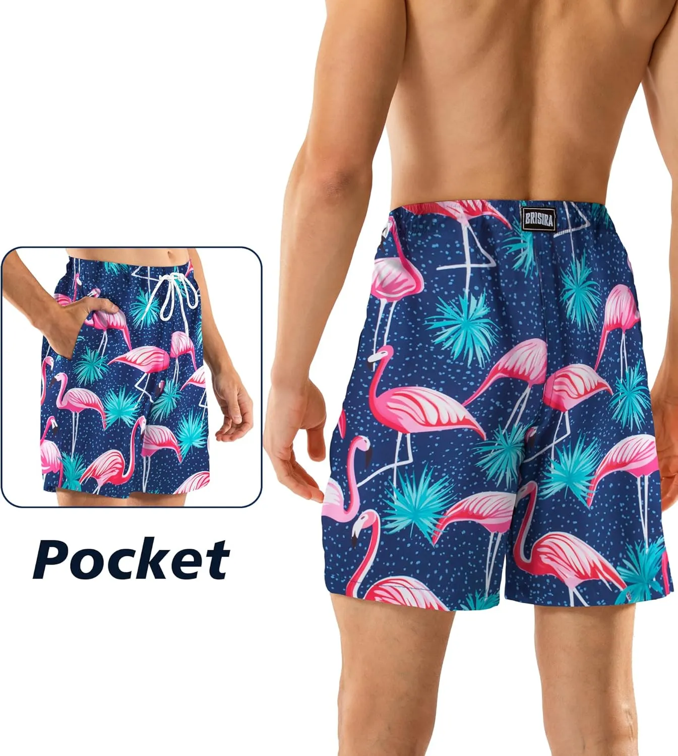 BRISIRA Mens Swim Trunks Swim Shorts 7 inch Compression Liner Bathing Suit Beach Shorts Swimwear Stretch Quick Dry Pockets