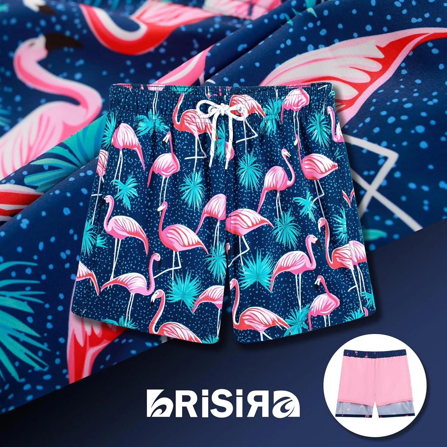 BRISIRA Mens Swim Trunks Swim Shorts 7 inch Compression Liner Bathing Suit Beach Shorts Swimwear Stretch Quick Dry Pockets