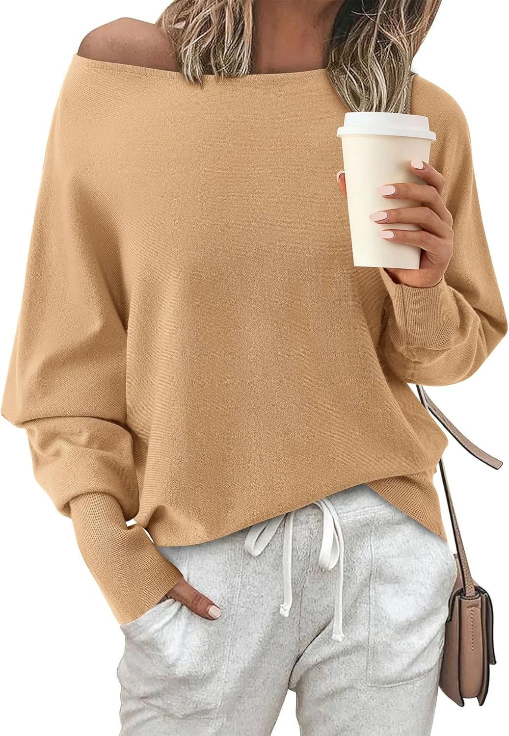 BTFBM Womens Trendy Off Shoulder Sweater 2025 Fall Long Sleeve Casual Loose Tunics Asymmetrical Pullover Going Out Tops