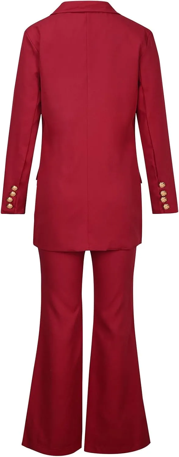 Business Casual Clothes for Women Fashion Work Suit Two Piece Outfits Dressy Button Blazer and Wide Leg Pant Suit Set