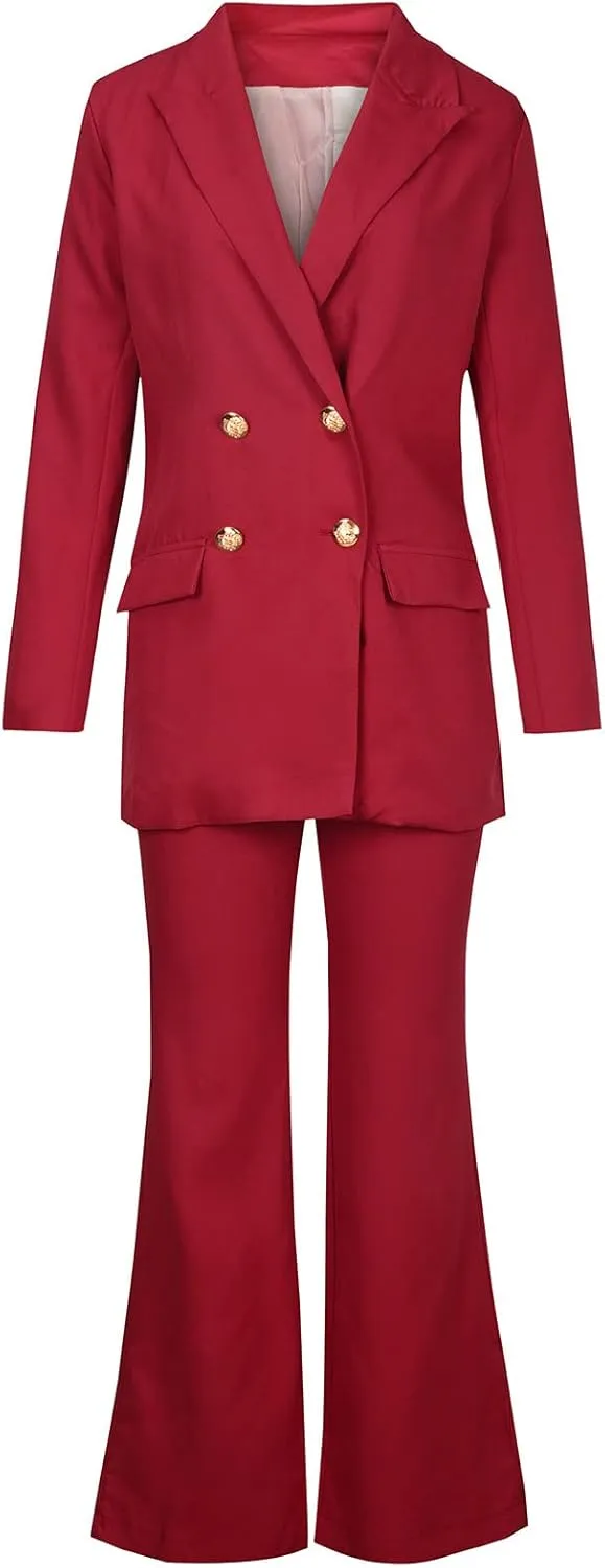 Business Casual Clothes for Women Fashion Work Suit Two Piece Outfits Dressy Button Blazer and Wide Leg Pant Suit Set