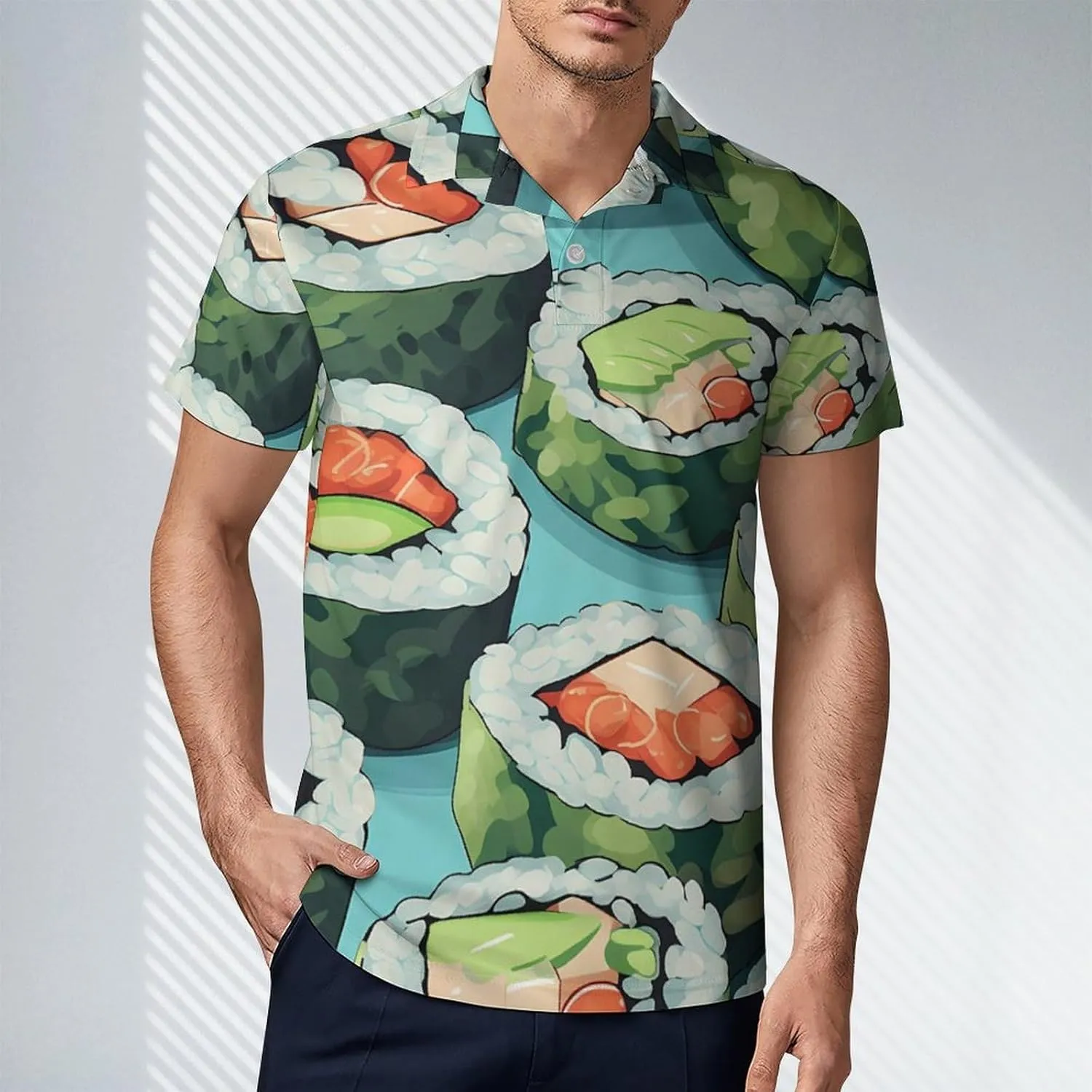 California Roll Men's Polo Shirt Short Sleeve Casual Athletic Quick Dry Golf T-Shirts