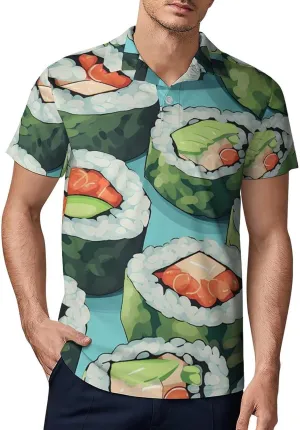 California Roll Men's Polo Shirt Short Sleeve Casual Athletic Quick Dry Golf T-Shirts