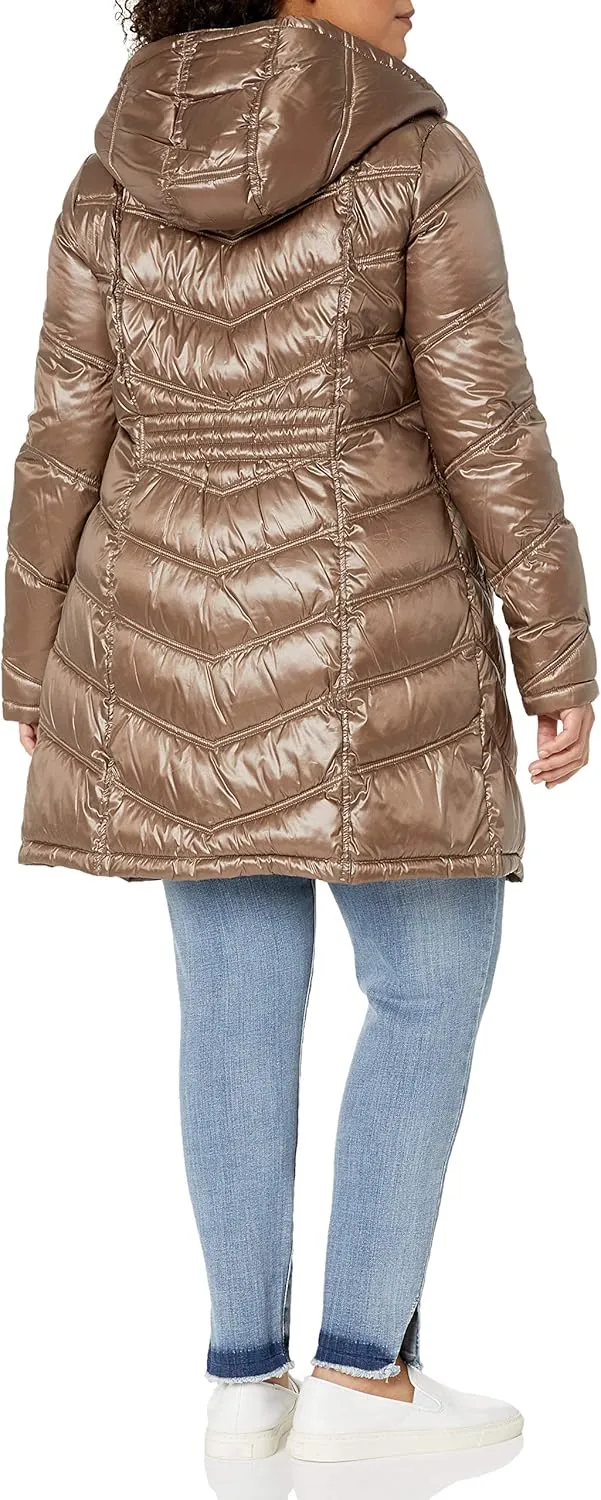 Calvin Klein Women's Hooded Chevron Packable Down Jacket (Standard and Plus)
