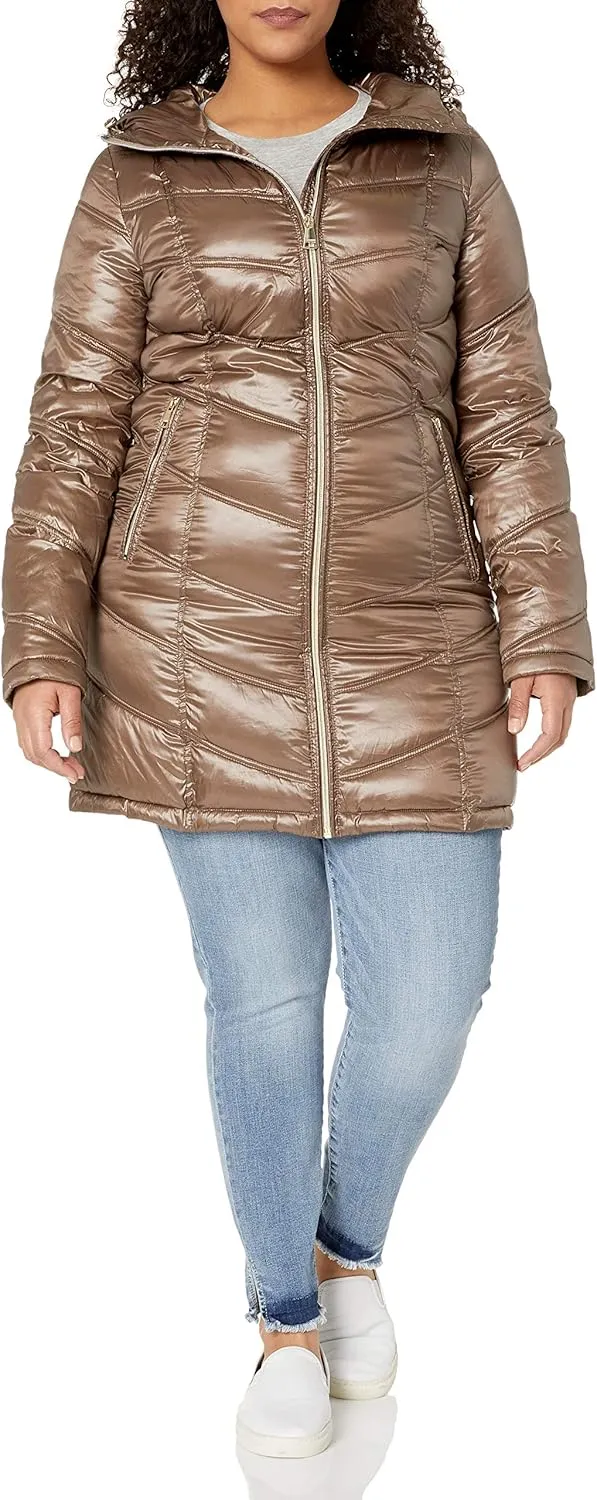 Calvin Klein Women's Hooded Chevron Packable Down Jacket (Standard and Plus)