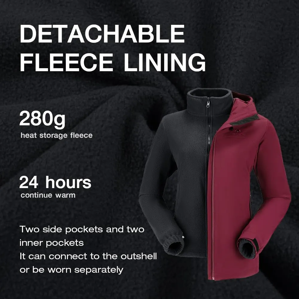 CAMEL CROWN Women's Ski Jacket Waterproof 3 in 1 Winter Coat with Fleece Inner Warm Windproof For Snow Outdoor Hiking