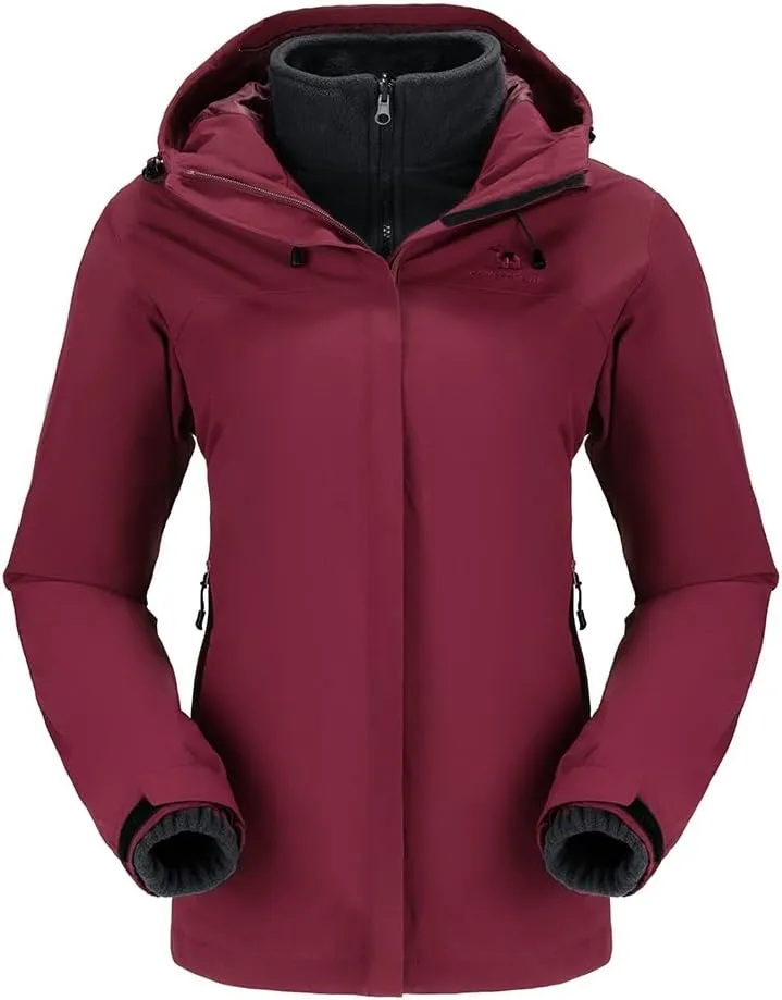 CAMEL CROWN Women's Ski Jacket Waterproof 3 in 1 Winter Coat with Fleece Inner Warm Windproof For Snow Outdoor Hiking