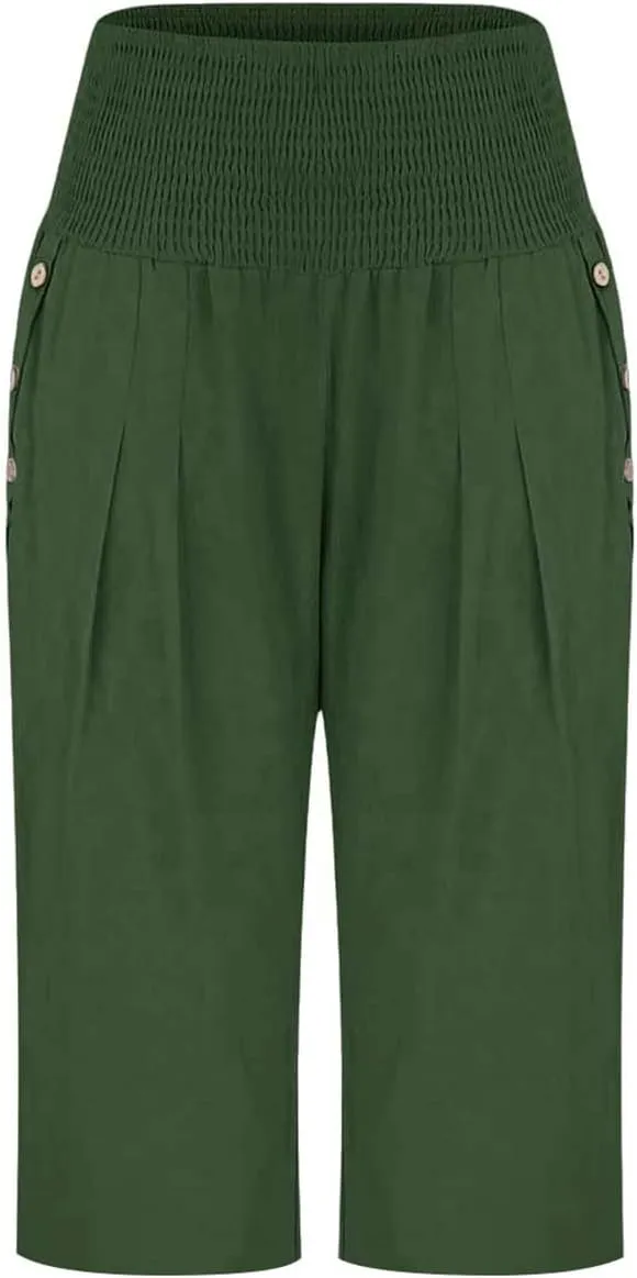 Capri Pants for Women, Wide Leg with Pockets High Waist Tummy Control
