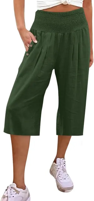 Capri Pants for Women, Wide Leg with Pockets High Waist Tummy Control