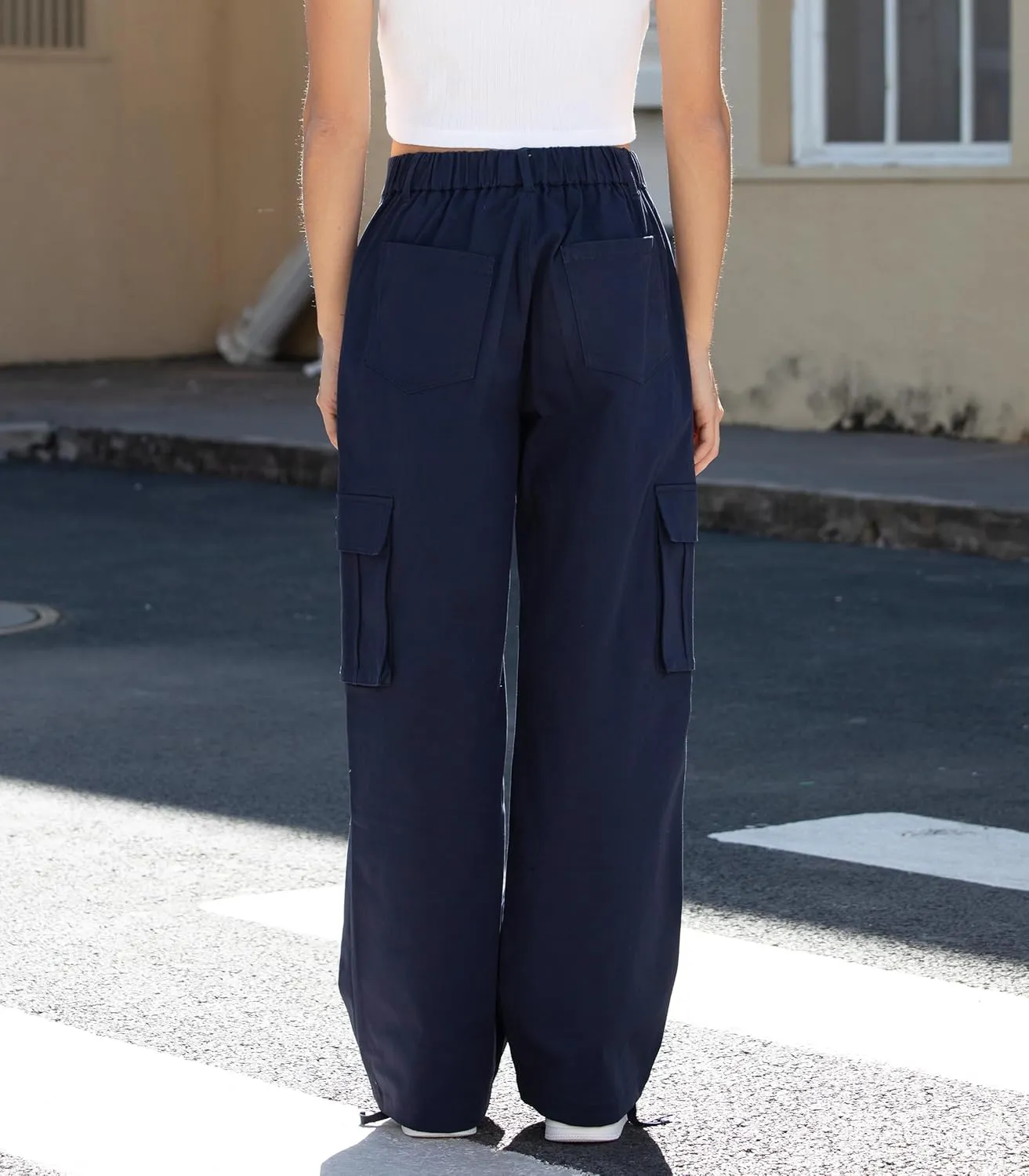Cargo Pants for Women High Waisted Women's Y2K Baggy Casual Pants with 6 Pockets and Elastic Waist