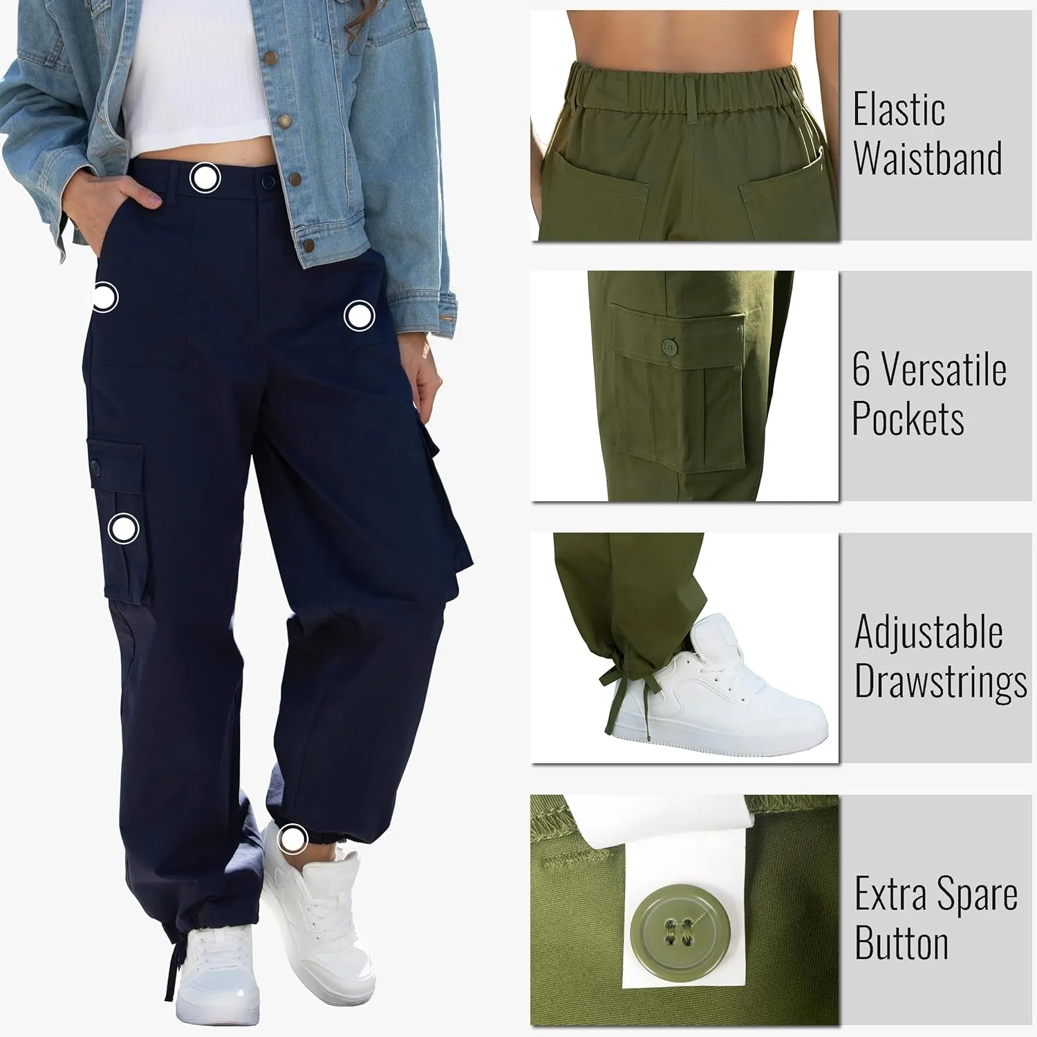 Cargo Pants for Women High Waisted Women's Y2K Baggy Casual Pants with 6 Pockets and Elastic Waist