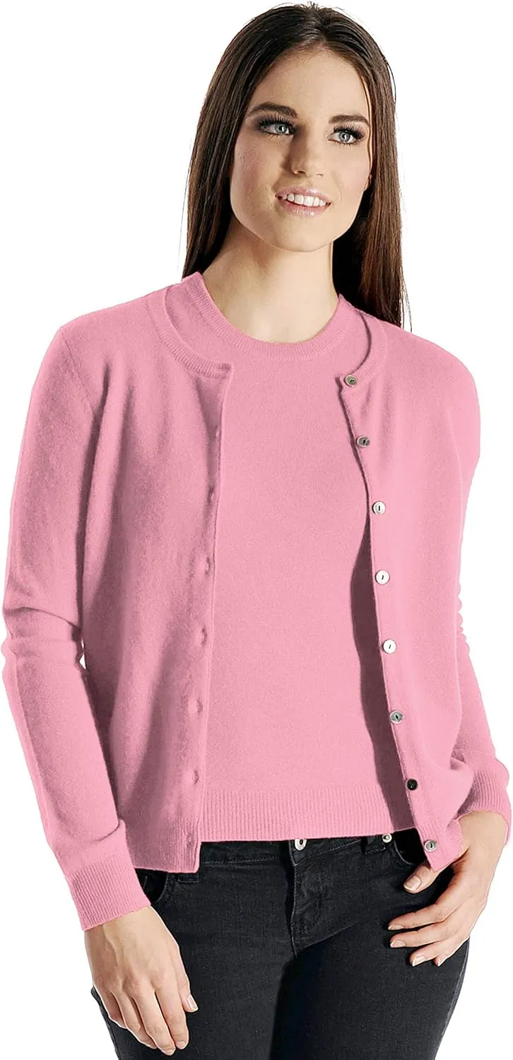 Cashmere Boutique 100% Pure Cashmere Cardigan Twin Sets for Women - Round Neck, Long Sleeve, Button Down, Soft & Warm Sweater