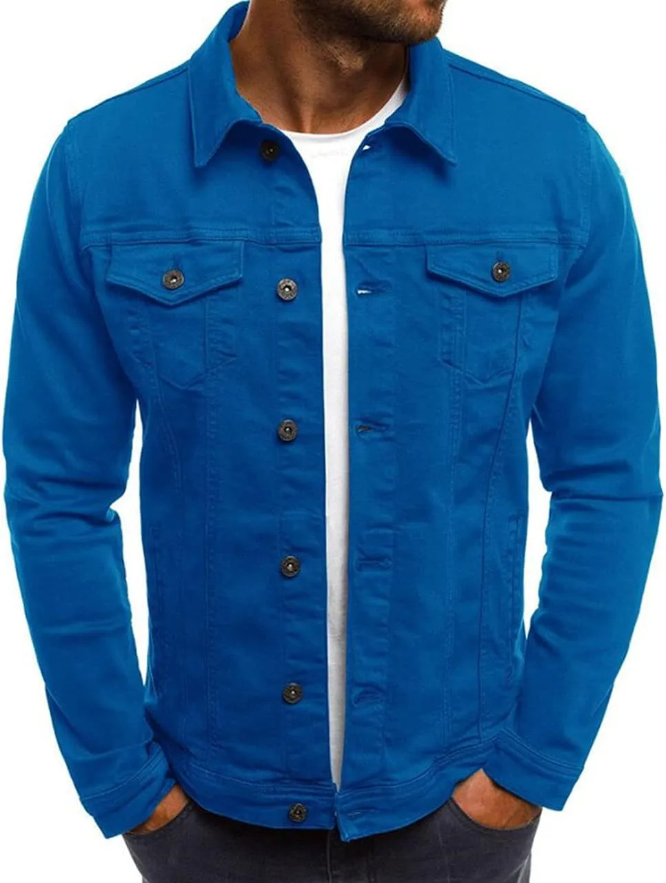 CHARTOU Men's Regular Fit Distressed Long Sleeve Denim Jacket Jean Motor Trucker Coat
