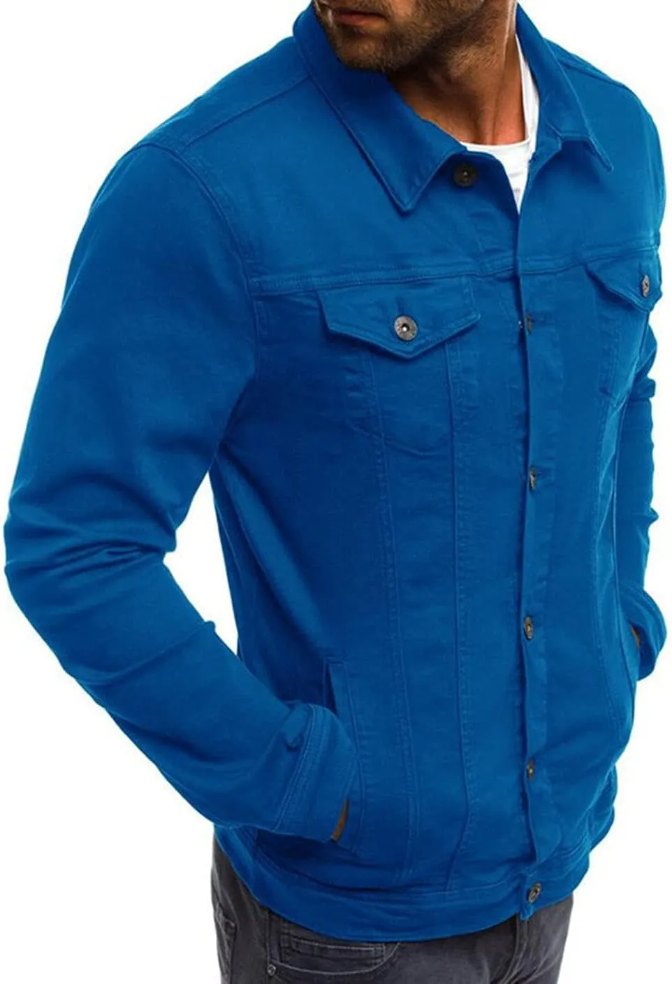 CHARTOU Men's Regular Fit Distressed Long Sleeve Denim Jacket Jean Motor Trucker Coat
