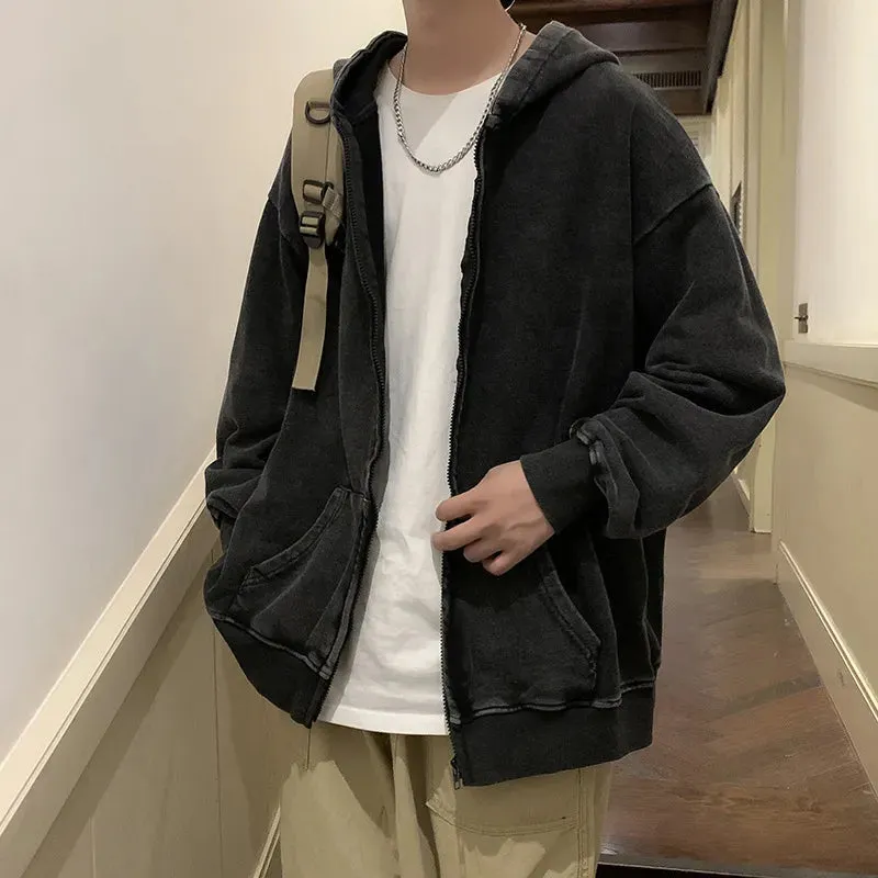 ChicMy-Fall Outfits  Vintage Hoodie Sweatshirts Cardigan Distressed Men's Jacket Coats Black Autumn Loose Casual Japanese Streetwear Hip Hop