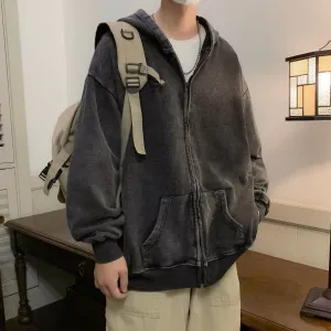 ChicMy-Fall Outfits  Vintage Hoodie Sweatshirts Cardigan Distressed Men's Jacket Coats Black Autumn Loose Casual Japanese Streetwear Hip Hop