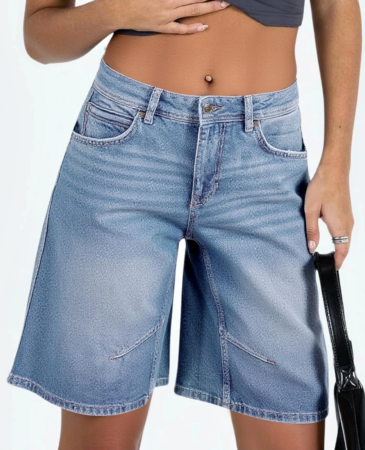 Cicy Bell Womens Summer Wide Leg Denim Shorts Casual Loose Mid Rise Jorts Bermuda Knee Length Jeans Shorts