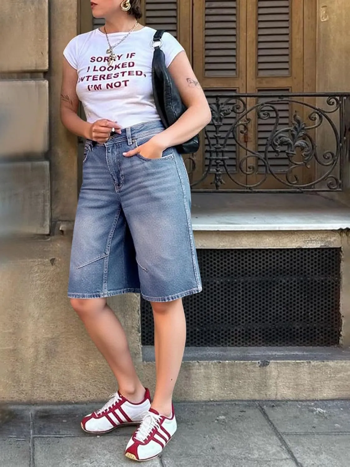 Cicy Bell Womens Summer Wide Leg Denim Shorts Casual Loose Mid Rise Jorts Bermuda Knee Length Jeans Shorts