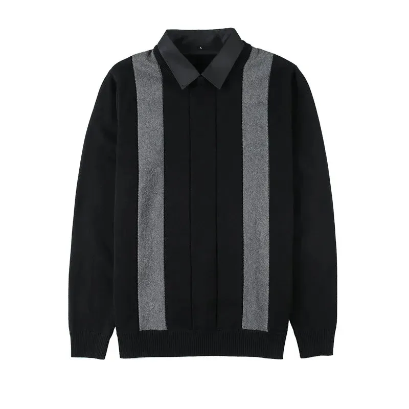 Contrast Spliced Fake 2 Pieces Sweater