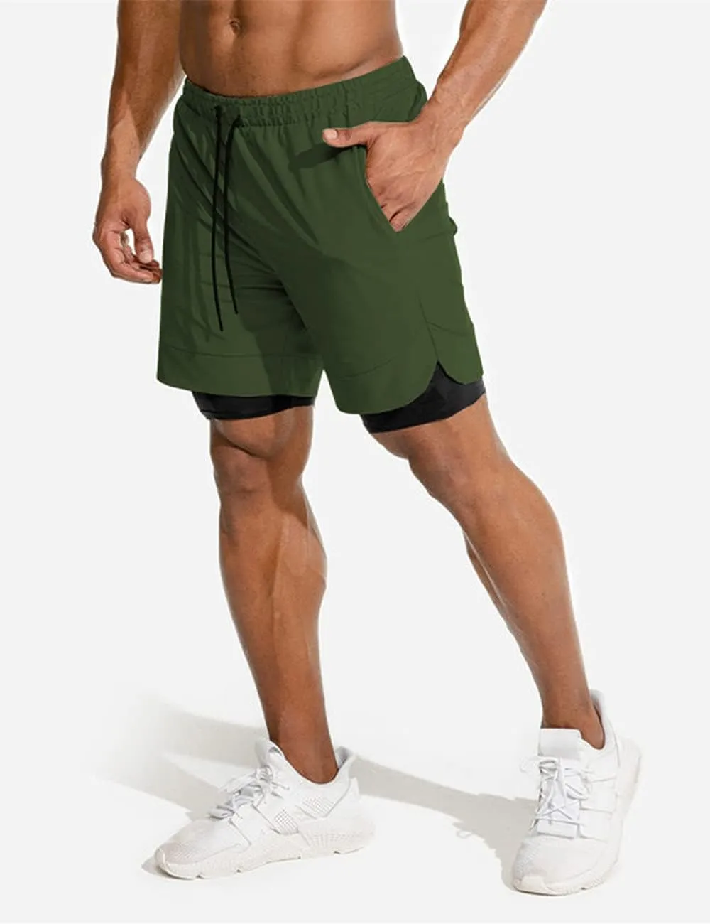 COOFANDY Men's 2 Pack Running Shorts 2 in 1 Workout Shorts Quick Dry Gym Training Athletic Jogger with Phone Pockets