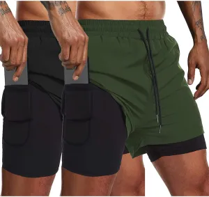 COOFANDY Men's 2 Pack Running Shorts 2 in 1 Workout Shorts Quick Dry Gym Training Athletic Jogger with Phone Pockets