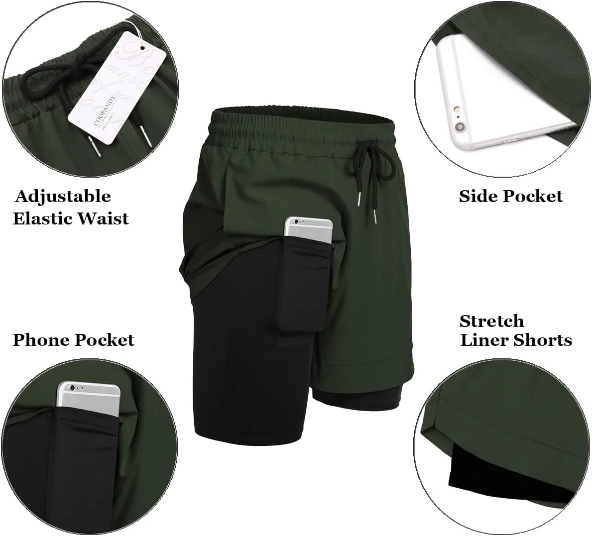 COOFANDY Men's 2 Pack Running Shorts 2 in 1 Workout Shorts Quick Dry Gym Training Athletic Jogger with Phone Pockets
