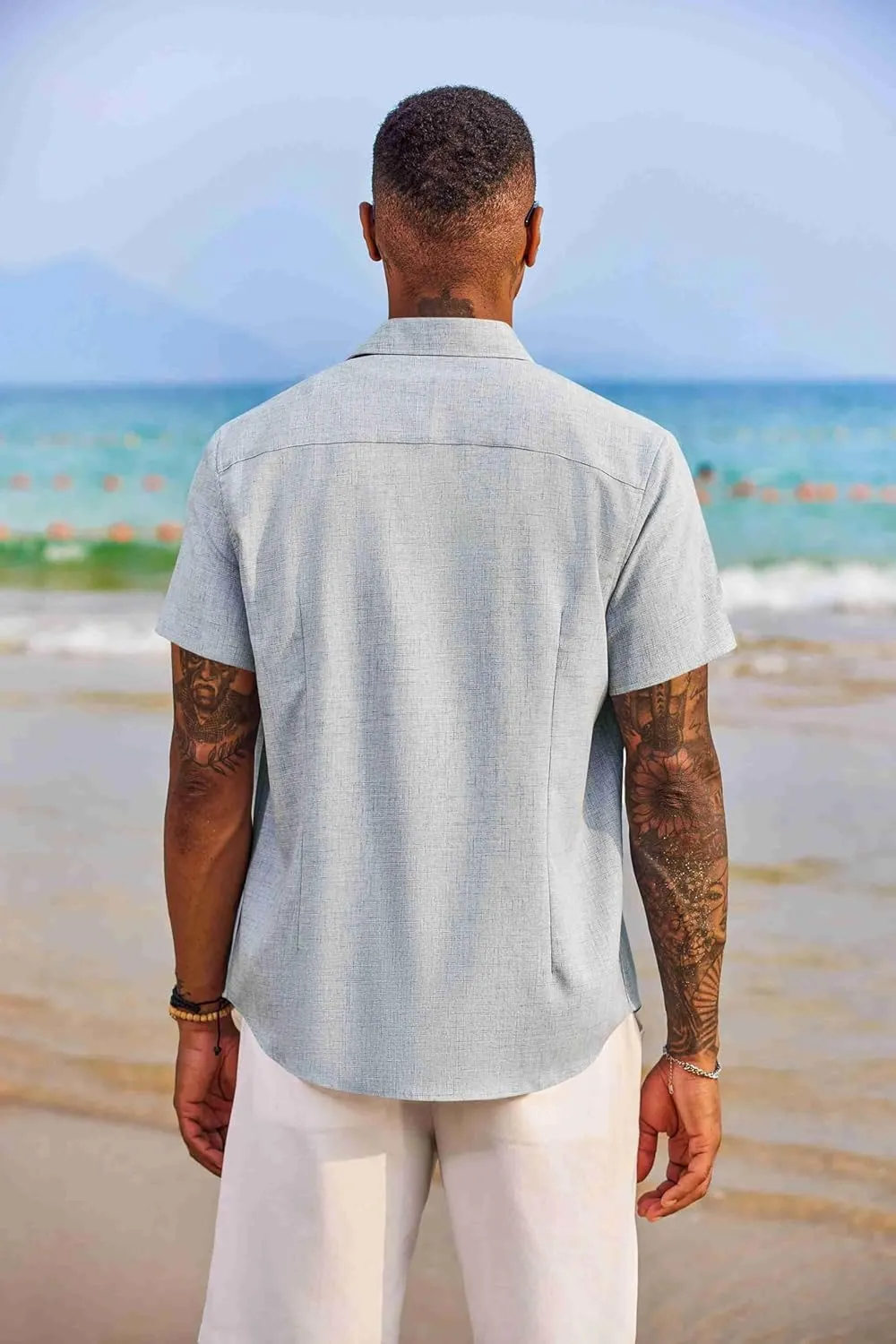 COOFANDY Men's Button Down Shirts Short Sleeve Casual Shirts Summer Beach Shirts Vacation Wedding Shirts with Pocket