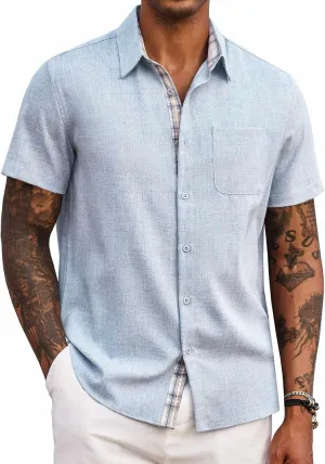 COOFANDY Men's Button Down Shirts Short Sleeve Casual Shirts Summer Beach Shirts Vacation Wedding Shirts with Pocket