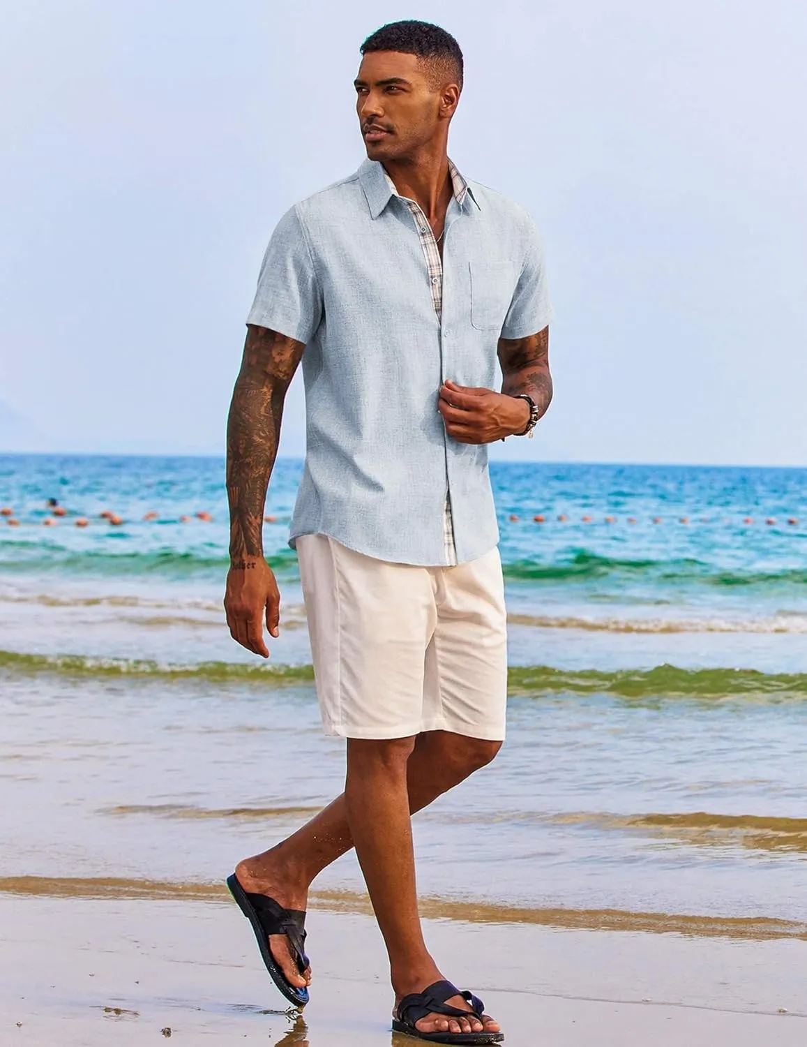 COOFANDY Men's Button Down Shirts Short Sleeve Casual Shirts Summer Beach Shirts Vacation Wedding Shirts with Pocket