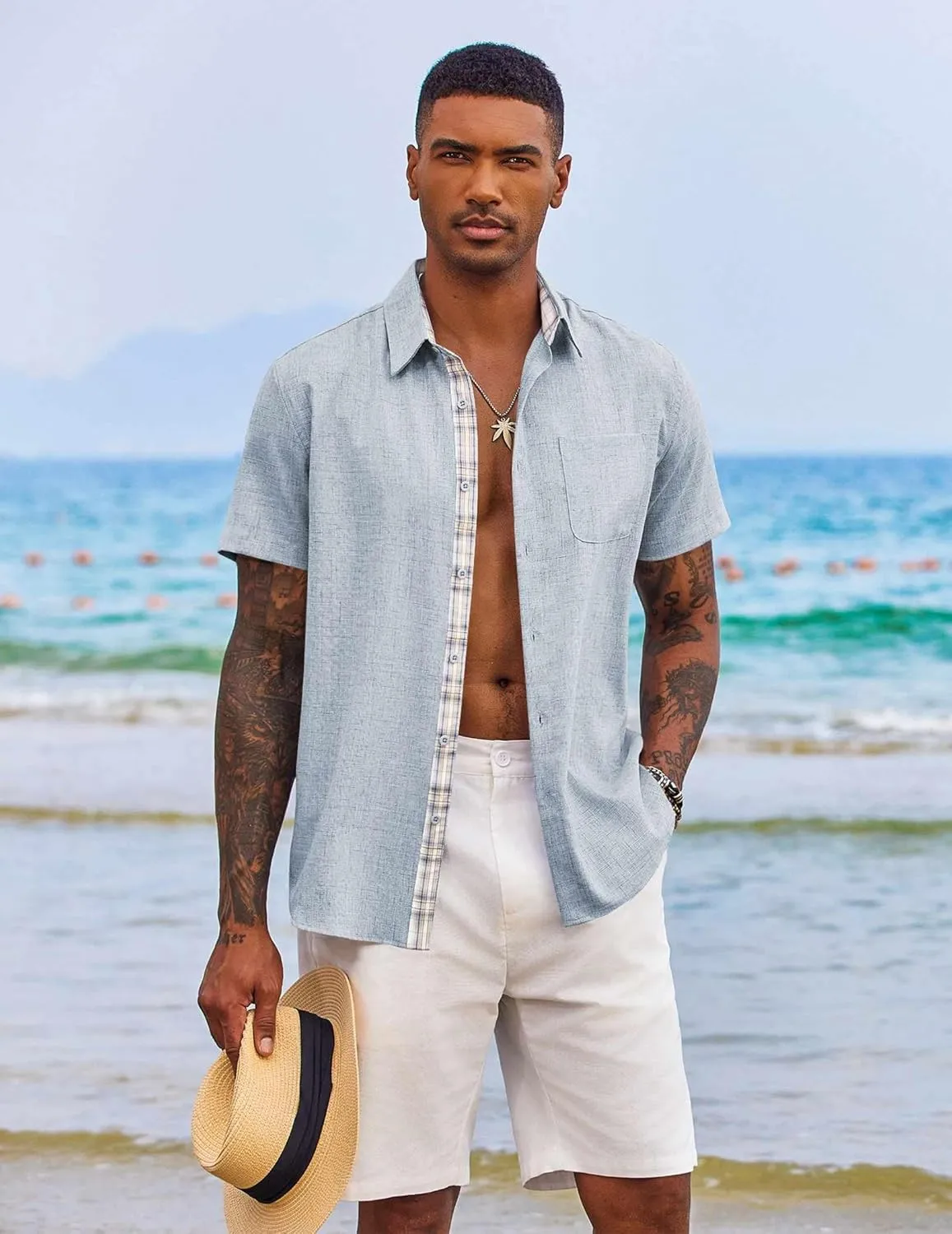 COOFANDY Men's Button Down Shirts Short Sleeve Casual Shirts Summer Beach Shirts Vacation Wedding Shirts with Pocket