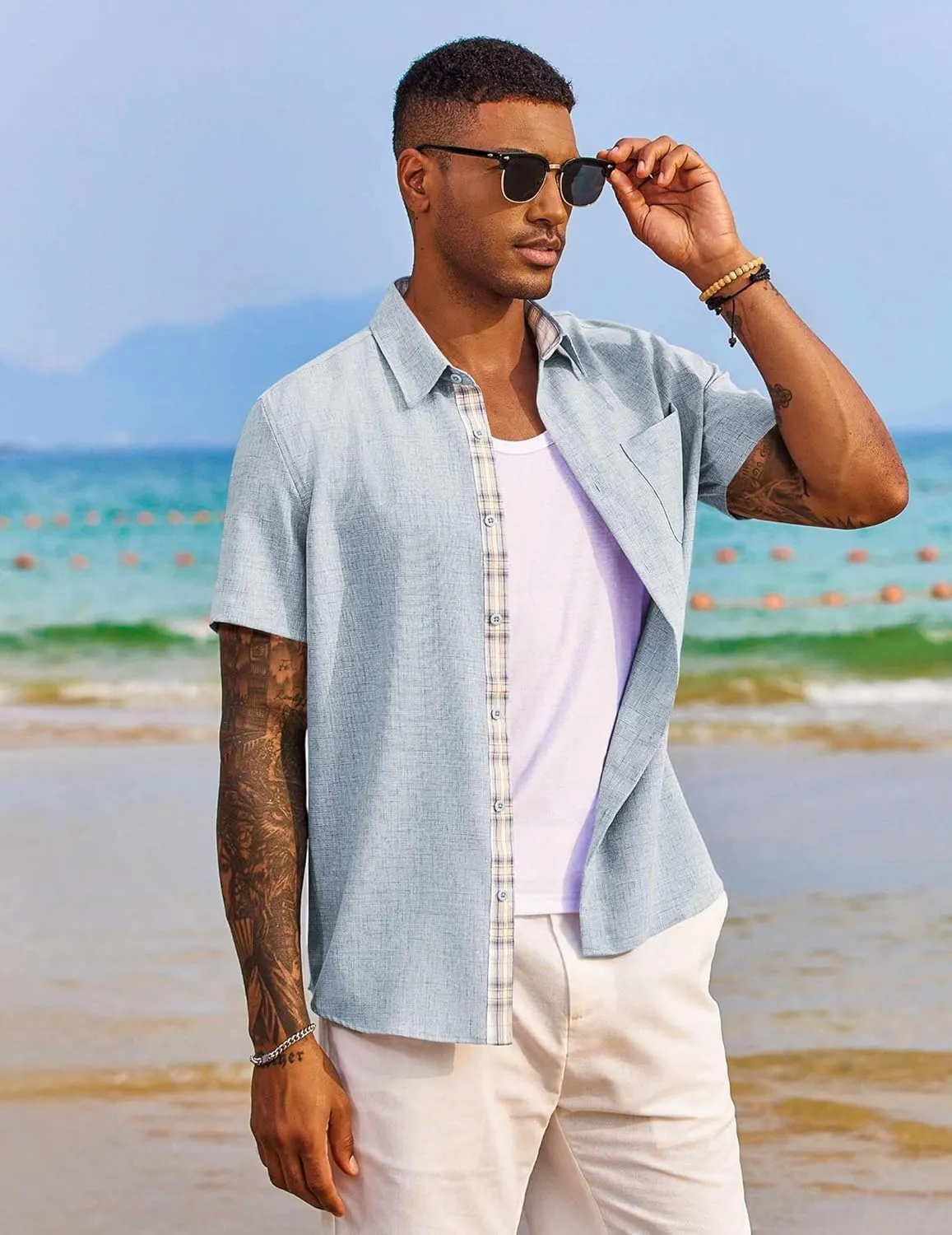 COOFANDY Men's Button Down Shirts Short Sleeve Casual Shirts Summer Beach Shirts Vacation Wedding Shirts with Pocket