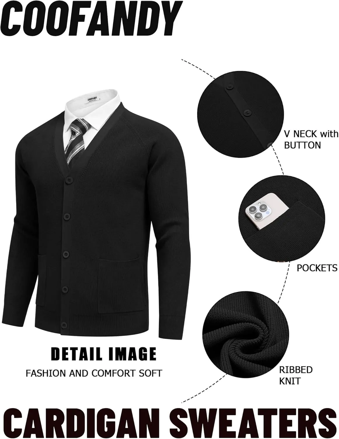 COOFANDY Men's Cardigan Sweaters with Button Lightweight Casual V Neck Long Sleeve Pockets Knitted Sweater
