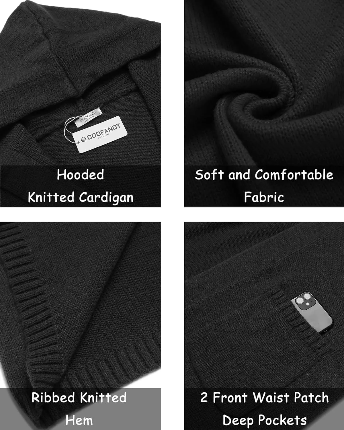 COOFANDY Mens Long Open Front Cardigan Sweater Lightweight Hooded Knitted Cardigan Sweaters with Pockets