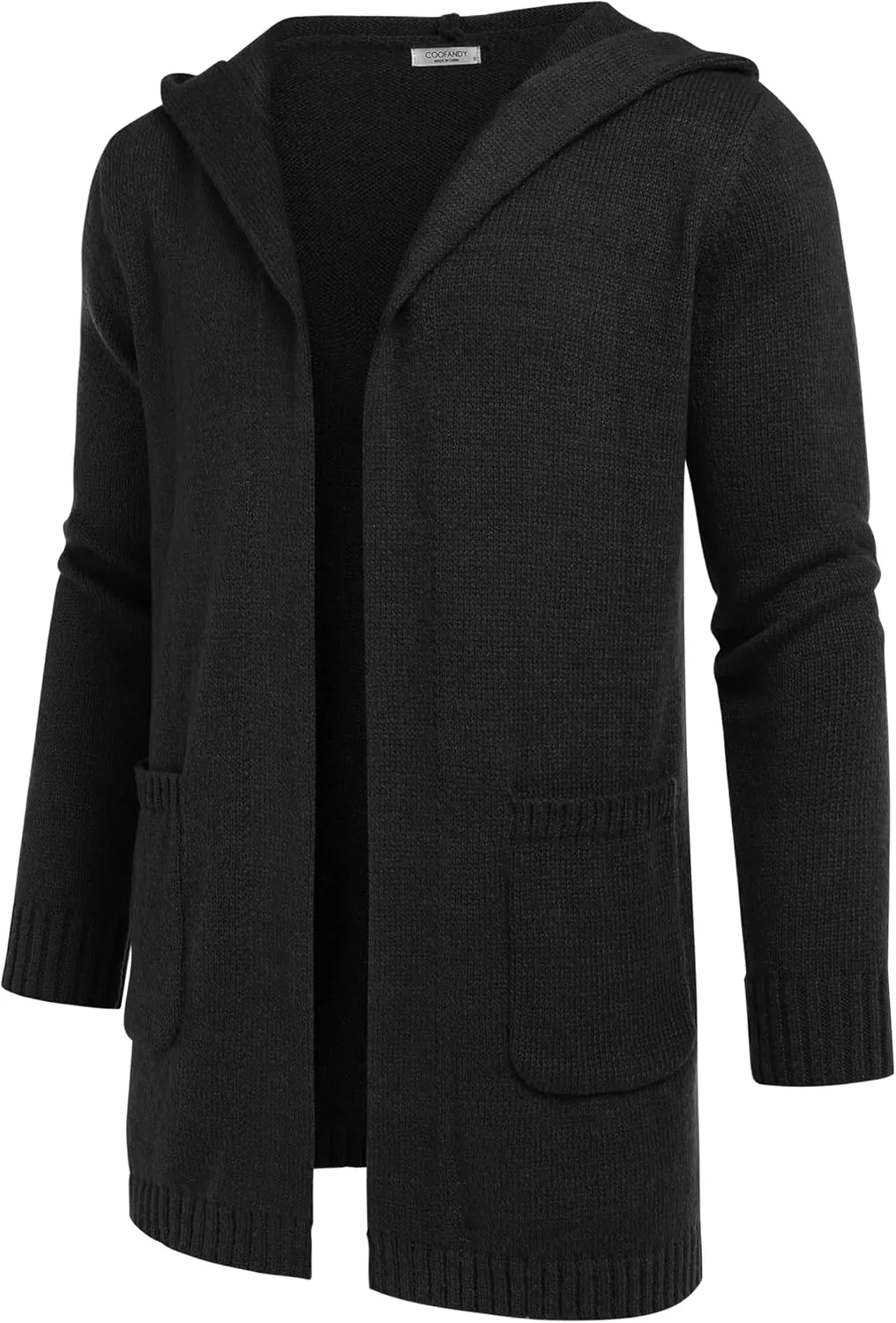 COOFANDY Mens Long Open Front Cardigan Sweater Lightweight Hooded Knitted Cardigan Sweaters with Pockets