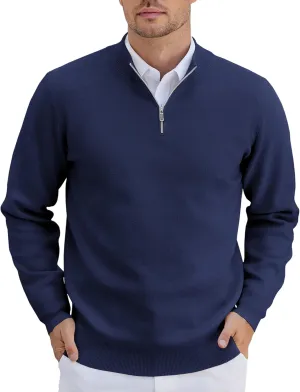 COOFANDY Mens Quarter Zip Pullover Slim Fit Lightweight Knit Pullover Sweaters Casual Polo Sweater