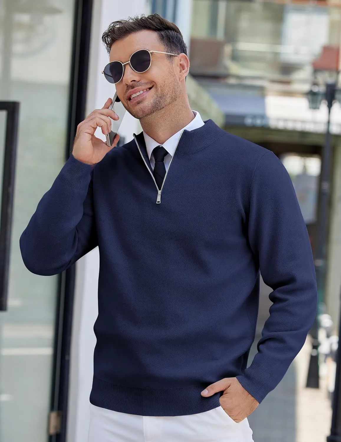 COOFANDY Mens Quarter Zip Pullover Slim Fit Lightweight Knit Pullover Sweaters Casual Polo Sweater