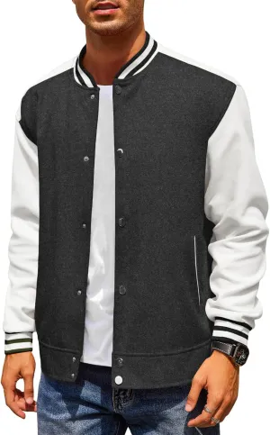 COOFANDY Men's Varsity Jacket Wool Blend Letterman Bomber Jacket Baseball Lightweight Jacket