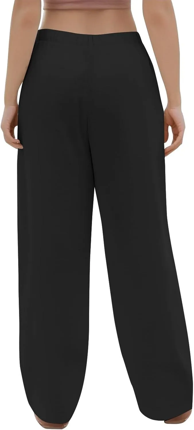 Cotton Linen Pants Women Summer Casual Loose Beach Pants Drawstring Flowy Wide Leg Palazzo Trousers with Pockets