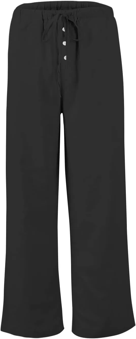Cotton Linen Pants Women Summer Casual Loose Beach Pants Drawstring Flowy Wide Leg Palazzo Trousers with Pockets