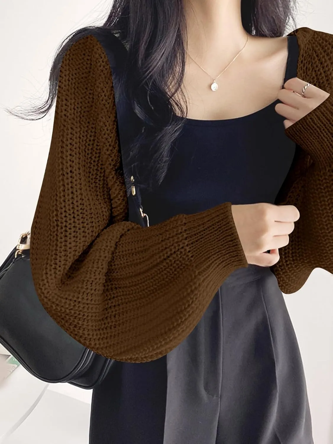 COZYEASE Women's Cropped Cardigan Sweaters Long Sleeve Open Front Knit Bolero Shrug Sweater Fall Outfits