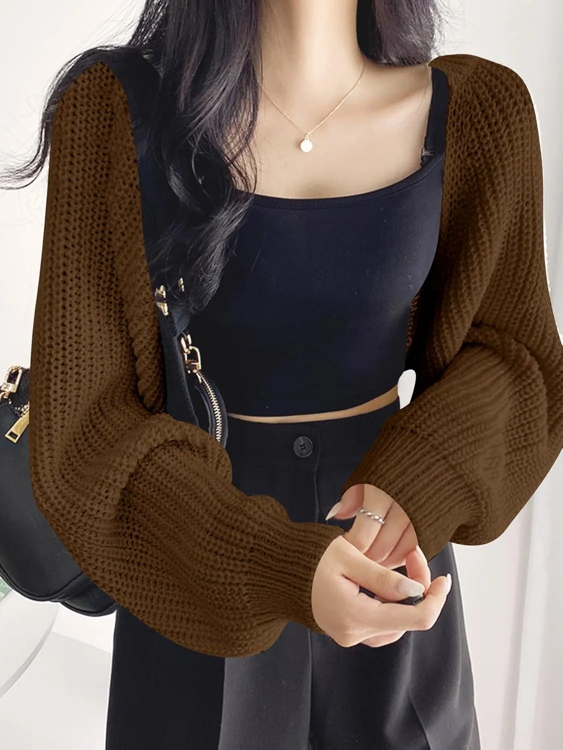 COZYEASE Women's Cropped Cardigan Sweaters Long Sleeve Open Front Knit Bolero Shrug Sweater Fall Outfits