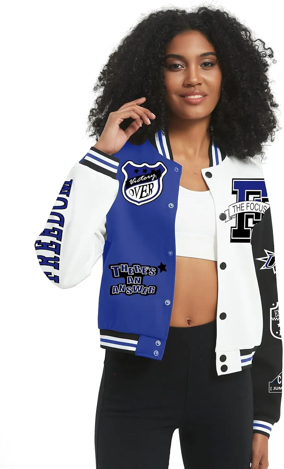COZYPOIN Women's Varsity Jacket Cropped Letterman Jacket Lightweight Button Down Bomber Racer Baseball Y2K Coats