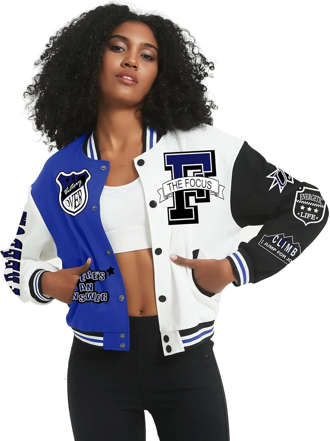 COZYPOIN Women's Varsity Jacket Cropped Letterman Jacket Lightweight Button Down Bomber Racer Baseball Y2K Coats